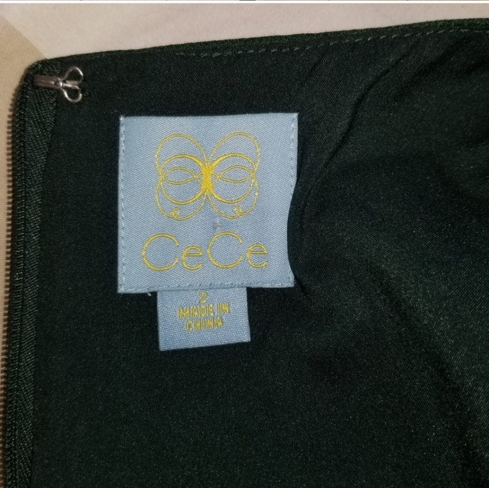 CECE Elegant Forest Green Ruffle Hem Dress Size 2 - Picture 3 of 3